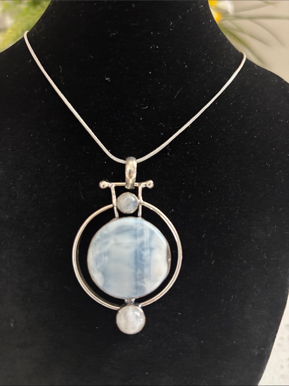 Sterling Silver Owyhee Opal Rainbow Moonstone Gemstone Pendant Necklace